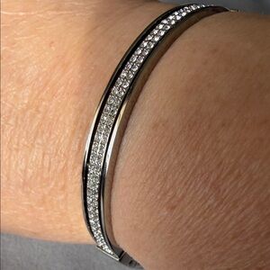 Fossil Silver Bangle Bracelet with Crystal Detailing